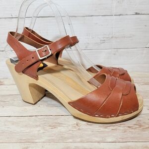swedish hasbeens Women's Super High Ankle Strap Sandal,Cognac,
